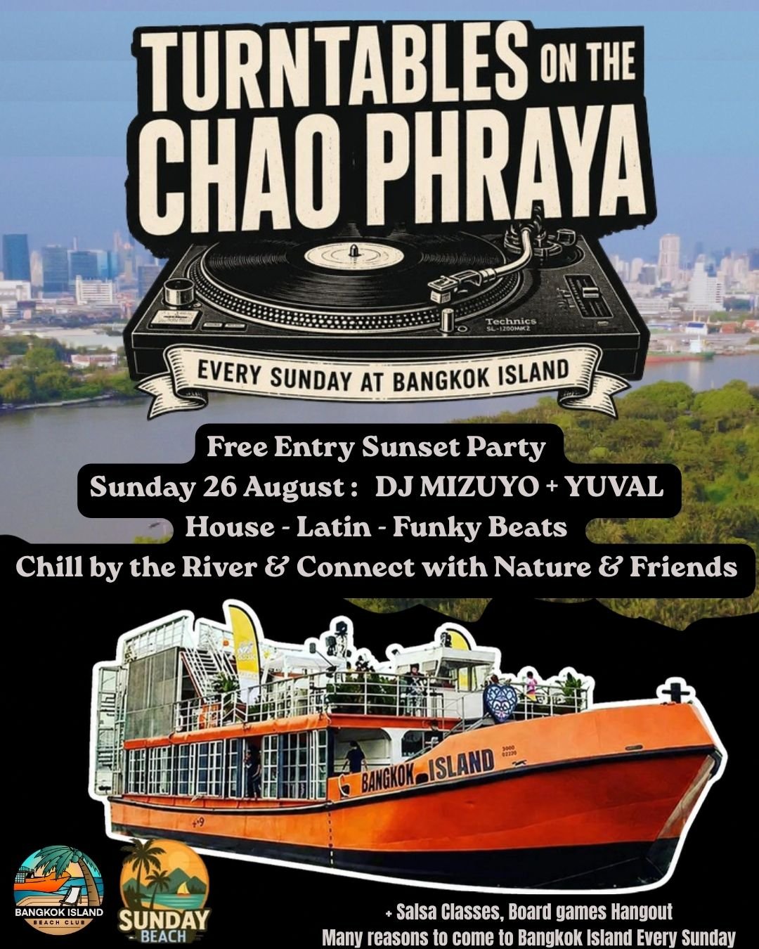 Turntables on The Chao Phraya – 30 Aug : Mizuyo, Karboni, Yuval